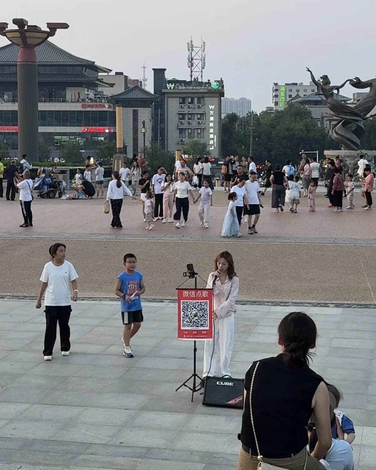 Busking in the square before the Song of Everlasting Sorrow show