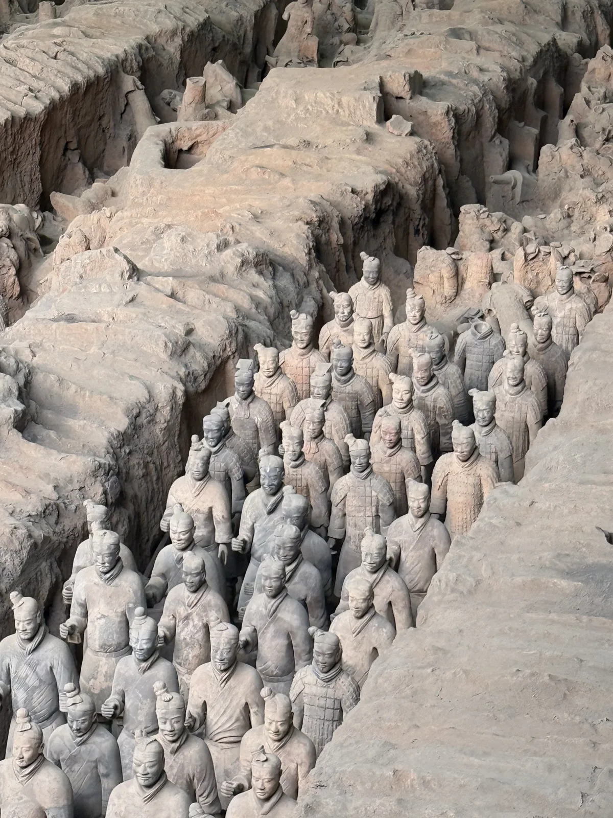 Terracotta warriors lined up inside Pit 1