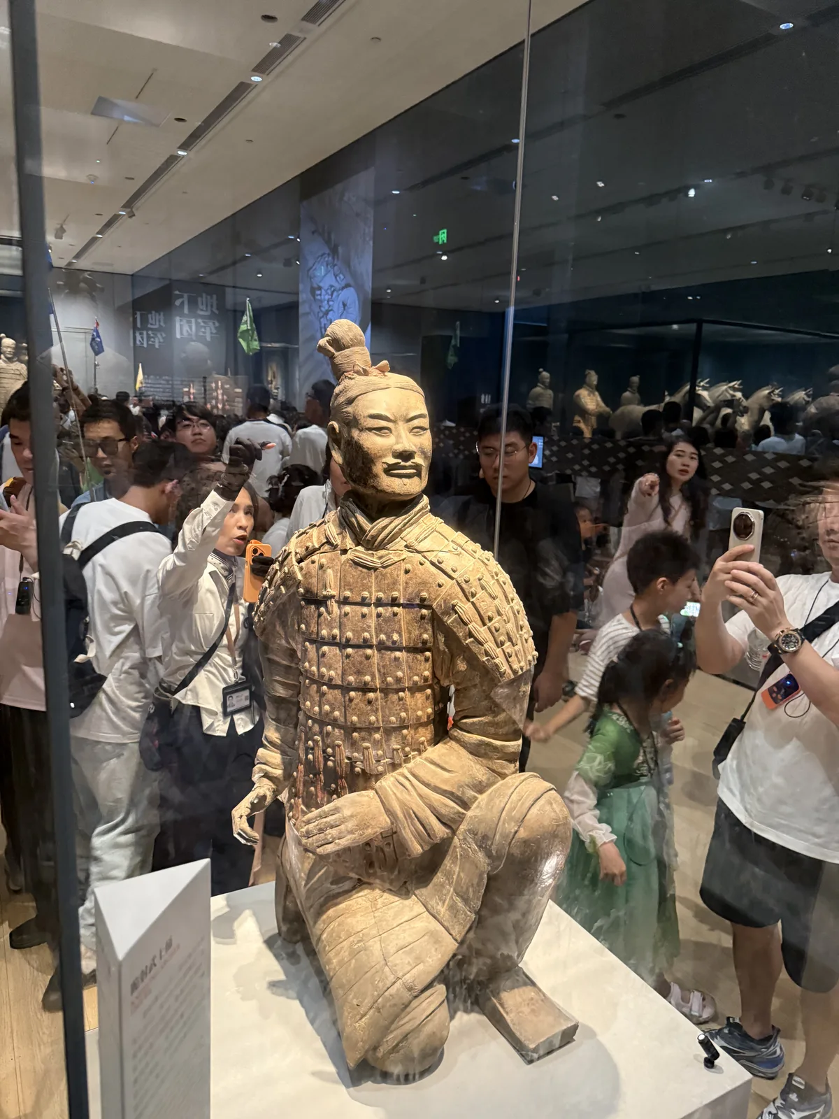 Detailed terracotta warrior display in the museum